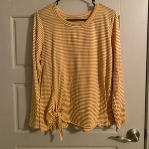 Yellow Striped Long Sleeve Shirt w/ tie at bottom
